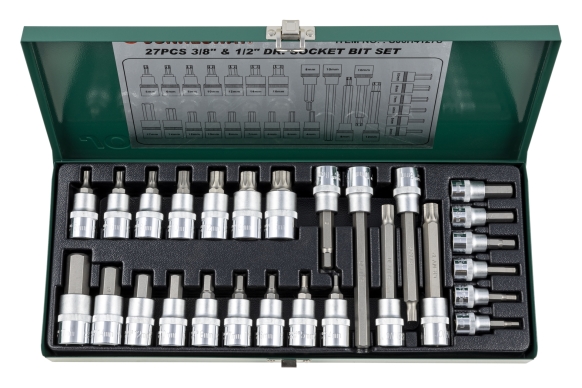 Zestaw 27szt. bitów ampulowych i SPLINE z nasadkami 3/8" i 1/2"