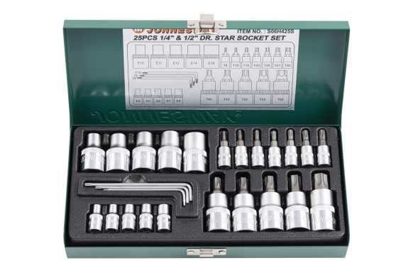 Zestaw 25szt. bitów TORX i nasadek E-TORX