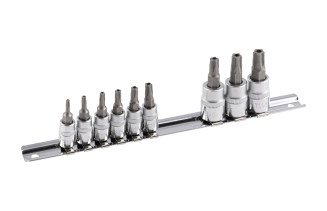 Zestaw 9szt. bitów TORX 5-kątnych z otworem z nasadką 1/4" i 3/8"