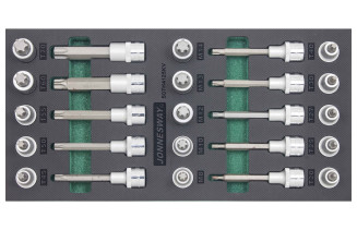 Zestaw 25szt. bitów TORX i RIBE z nasadką 1/2" we wkładce EVA